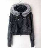 Low Washing Crop Fur Hood Zip-Up