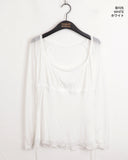 Petitron see-through ribbon strap long sleeve blouse