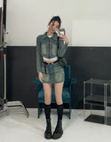 Beto Washing Cut Denim Set Skirt