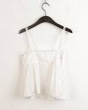 Blena Heart Strap Button Lace Cropped Sleeveless Blouse
