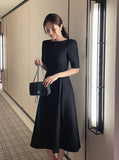 Tian Boat Neck Puff Flare Long One Piece