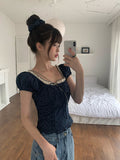 [Scrunchie set] Zans Dot Lace Puff Ribbon Blouse