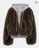 Dihi two-tone fur quilted hooded zip-up jumper