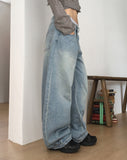 Nian incision washed wide denim pants