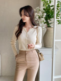 Army V Round Ribbed Knit Cardigan