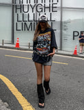Vintage carwash print loose short sleeve