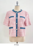 Tune Round Color Matching Short Sleeve Tweed Jacket