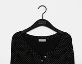 Soya Dot Half Button V-Neck Long Sleeve T-Shirt