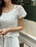 Exi Punching Crochet Cap Short Sleeve Knit