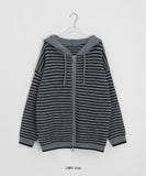 Chointeu Two-Way Striped Knit Hood Zip-Up