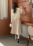 Cashew Nut Pin-Tuck Flared Long Skirt