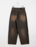 Hida Brown Washing Denim Wide Pants