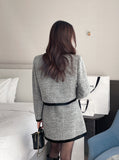 Noble Velvet Ribbon Boucle Wool Jacket Mini Skirt Set