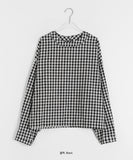 Enchoi Check Button Round Blouse