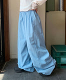 [BAONHAUS] Zmenz Seersucker Summer Banding Wide Pants