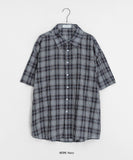 [unisex] Gotelli Linen Check Over Short Sleeve Shirt