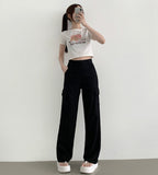 Linen Pocket Cargo Banding Straight Wide Cotton Pants