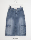 Senpo cargo denim midi skirt