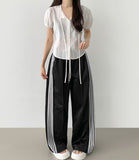 Banding Lace Track Wide Banding Pants