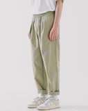 Deep tuck loose fit tapered banding pants
