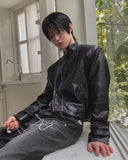 Geron Diagonal Zipper Leather Rider Jacket