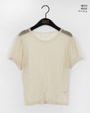 Shanz shirring pleated see-through puff short sleeve T-shirt