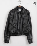 Montney cut boxy leather two-way zip-up jumper