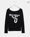 Dua Number Star Printed Unbalanced Off-Shoulder Long-Sleeve T-Shirt