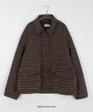 [unisex] Rikuna corduroy collar quilted check wool over jacket