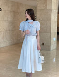 Byen Twist Scarf Short Sleeve Blouse