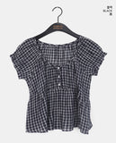 Ridge Check Puff Shirring Blouse
