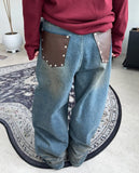 Elt leather pocket denim pants