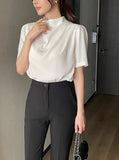 Azrin Half-Neck Drape Short Sleeve T-blouse