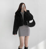 Winter Fluffy Fleece Collar Crop Fur Jacket