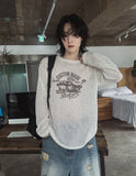 Racing graphic summer see-through knitwear