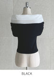[Strap set] Mille Shirt Layered Off-Shoulder Shirring Knit