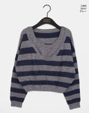 Yanky Stripe Deep U-Neck Layered Knitwear