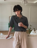 Roy openwork short sleeve collar knit