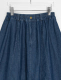 Puinin cut line banding denim long skirt