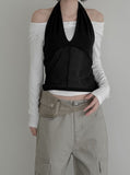Blin Mesh Cowl Halter Top