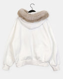 [Brushed Lining] Biffon Lettering Loose Fit Fur Hood Zip-Up
