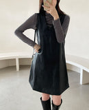 Cadell Layered See-Through Polar T-Shirt and Leather One Piece Set