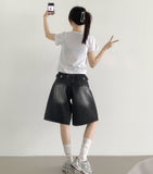 Back Pocket Washing Bermuda A-Line Knee Length Denim Shorts