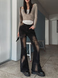 Boldy Eyelet Belted Bootcut Denim Pants