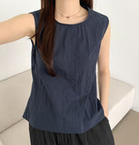 Back Open Rustling Ribbon Sleeveless Blouse