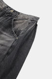 Deep side fold balloon denim pants
