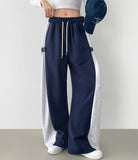 Side Two-Tone Snap Pin Tuck Wide Banding Training Pants