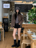 Dirt incision dyeing semi crop jacket