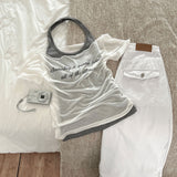 Layered Lettering See-through Short Sleeve T-shirt