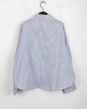 Wav Stripe Slim Button Shirring Cotton Two-Way Long Sleeve Shirt